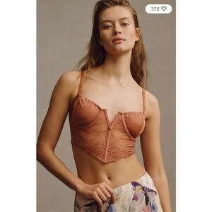 By Anthropologie Floral Lace Underwire Bustier Bra in Raspberry Size S NWT $68